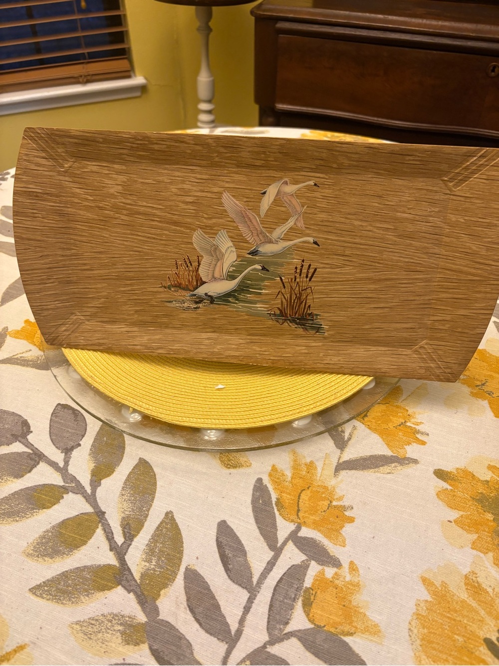 Wooden Duck-Themed Serving Tray in Natural Brown